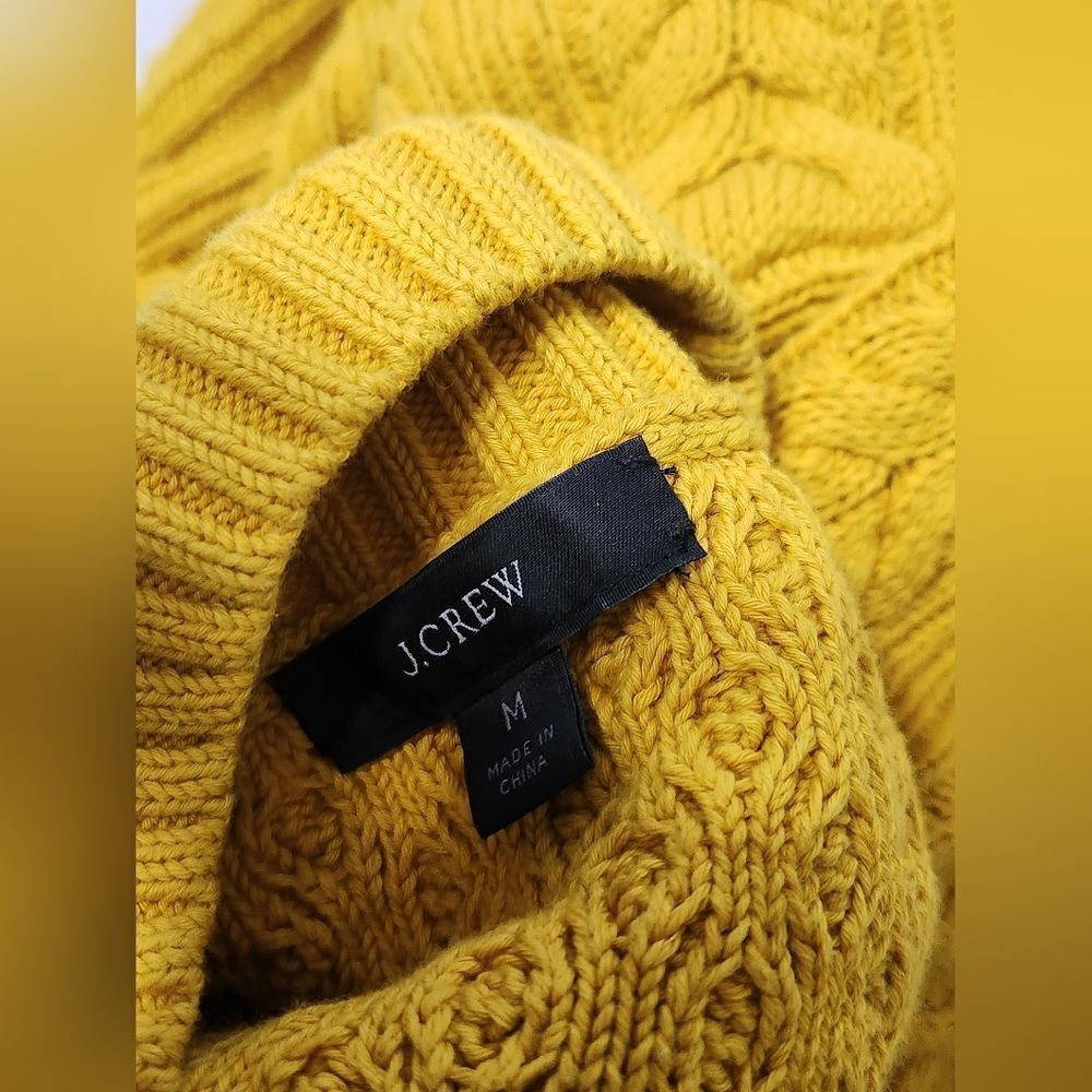 J. Crew Long Cotton Cable-Knit Mockneck Sweater in Mustard BD709 Sz M - Picture 8 of 9